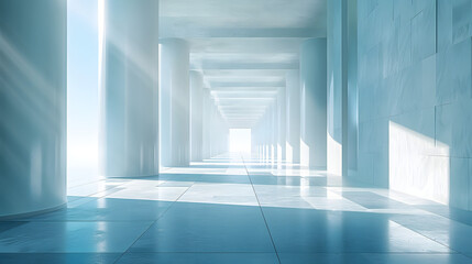 Obraz premium Beautiful airy widescreen minimalistic white and light blue architectural background banner with tilted columns