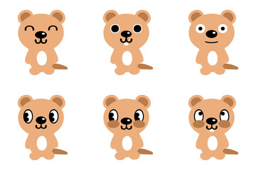 Hand drawn smiling australian quokka clipart collection. Perfect for tee, stickers, poster. Isolated vector illustration for decor and design.