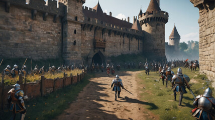 Medieval Assault: Invaders Breaching Castle Defenses, Pillaging Valuables in Every Chamber, Generative AI