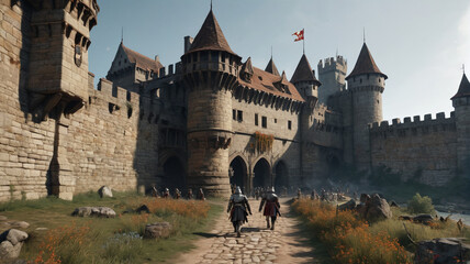 Medieval Assault: Invaders Breaching Castle Defenses, Pillaging Valuables in Every Chamber, Generative AI