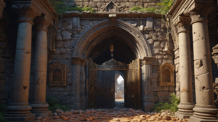 Obraz premium Castle Ransack: Invaders Ripping Through Chambers, Seizing Riches and Artefacts, Generative AI