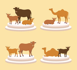 Flat Eid al Adha animal in podium collection illustration