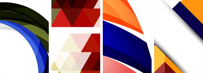 Vector posters - minimalist geometric abstract backgrounds, featuring circles, lines, and triangles in clean, modern design