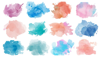 Set of watercolor circles brash multicolored. watercolor on white background. This is watercolor splash. It is drawn by hand transparent background.	