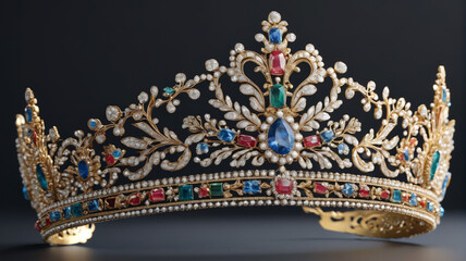 Obraz premium Royal Accessories: Luxurious Tiaras and Epaulettes Displayed with Grandeur, Generative AI