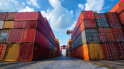 Fototapeta premium Colorful Cargo Containers at Busy Shipping Port