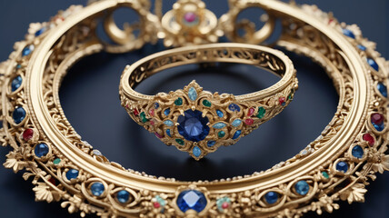 Noble Ornaments: Grandiose Necklaces and Elegant Rings in Royal Chambers, Generative AI