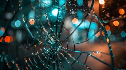 Close-up shot of a home broken glass during the night