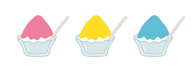 かわいい手書きのかき氷のベクターイラストセット