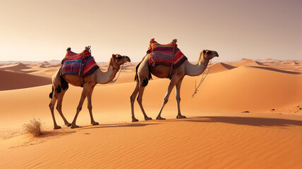 Desert Odyssey: Wandering Camels, Their Destiny Written in the Shifting Sands, Generative AI