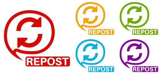 set Repost sign icon. social media share sign labels design vector illustration