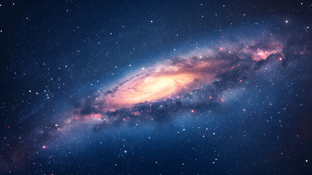 Beautiful milky way galaxy background with nebula cosmos. Stardust in deep space and bright shining stars in universe. Vector illustration