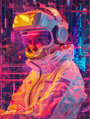 Synthwave Corruption: Digital Collage of Power's Corrupting Influence on a Misbehaving Character