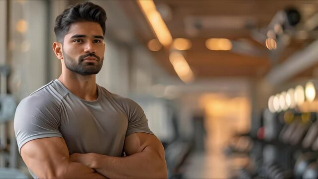 Indian man personal trainer at gym ready to coach fitness workout. Concept Fitness Training, Gym Workouts, Personal Trainer, Healthy Lifestyle, Wellness Coaching