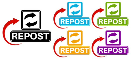 Set collections of repost icons. Share labels template design vector illustrations