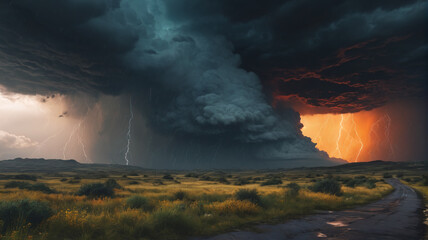 Fototapeta premium Adverse Weather: Nature's Fury Unleashed, Skies Darkened, Chaos Reigns, Generative AI