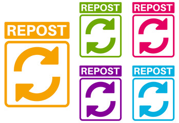 Set collections of repost icons. Share labels template design vector illustrations