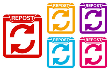 set collections Repost icon. share symbol labels design vector illustrations
