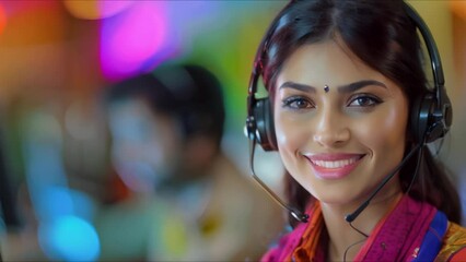 Indian call center agent assisting clients with professionalism in customer support setting. Concept Customer Support, Call Center Agent, Professionalism, Indian, Assistance - Powered by Adobe