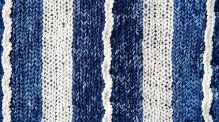 Cotton blue and white knitted fabric with striped texture