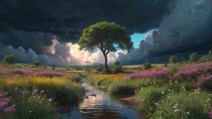 Post-Storm Tranquility: Nature's Symphony Quieted, Calm Embracing the Earth, Generative AI