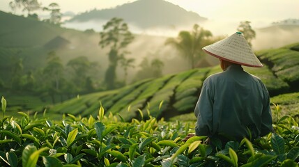 Fototapeta premium Farmer Tea Plantation Malaysia Culture Occupation Concept 