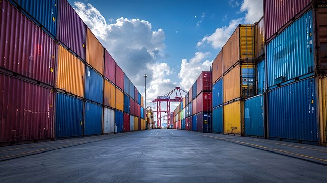 Rows of Colorful Shipping Containers at Bustling Port Facility
