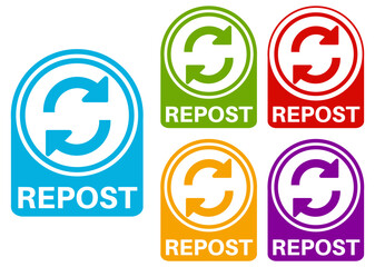 Obraz premium set repost icon labels. Repeat Retweet symbol Vector illustration