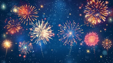 Fototapeta premium Vibrant Fireworks Display in Night Sky, Generative AI