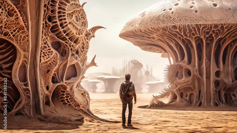 Poster weird alien structures on an alien planet