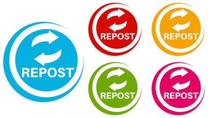 set repost icon labels. Repeat Retweet symbol Vector illustration