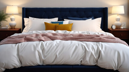 Cozy Retreat: Elegant Linens, Plump Pillows, Rejuvenating Sleep, Generative AI