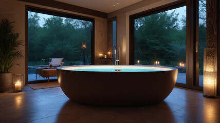 Fototapeta premium Sumptuous Bathing Retreats: Freestanding Tubs, Candlelit Elegance, Lavish Serenity, Generative AI