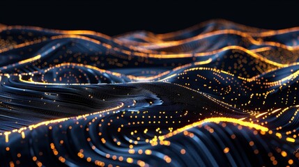 Abstract Digital Landscape with Glowing Particles, Generative AI