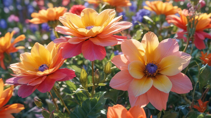 Floral Radiance: Vibrant Blooms, Sunlit Splendor, Natural Elegance, Generative AI