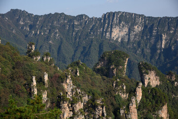 view of Avatar Mountains, Zhangjiajie National Forest Park, China. This National park was the inspiration for the movie Avatar