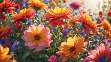 Floral Radiance: Vibrant Blooms, Sunlit Splendor, Natural Elegance, Generative AI
