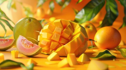 Mango themed geometric fruit design