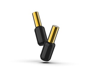 Blank Black nail polish bottle with gold cap ready for your design and branding mockup template isolated on white background, 3d illustration.