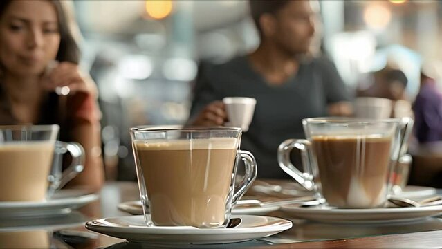 Indian couple or friends enjoying tea or coffee at a restaurant. Concept Indian Culture, Tea Time, Friendship Moments, Restaurant Ambiance, Traditional Drinks
