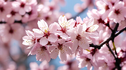 Fototapeta premium Blossom Glow: Cherry Blossoms, Soft Glow, Natural Splendor, Generative AI