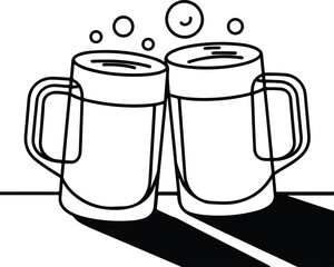 Black and white line drawing Perfect for Beer Decor, T-shirts, and Beer Festival Graphics