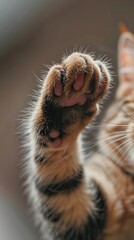 A close-up of a cat's paw in motion, such as reaching out to touch or play with an object