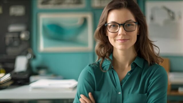 Female Graphic Designer Working in a Contemporary Office Environment. Concept Workspace Design, Creativity In Workspace, Female Graphic Designer, Office Environment, Contemporary Work Culture
