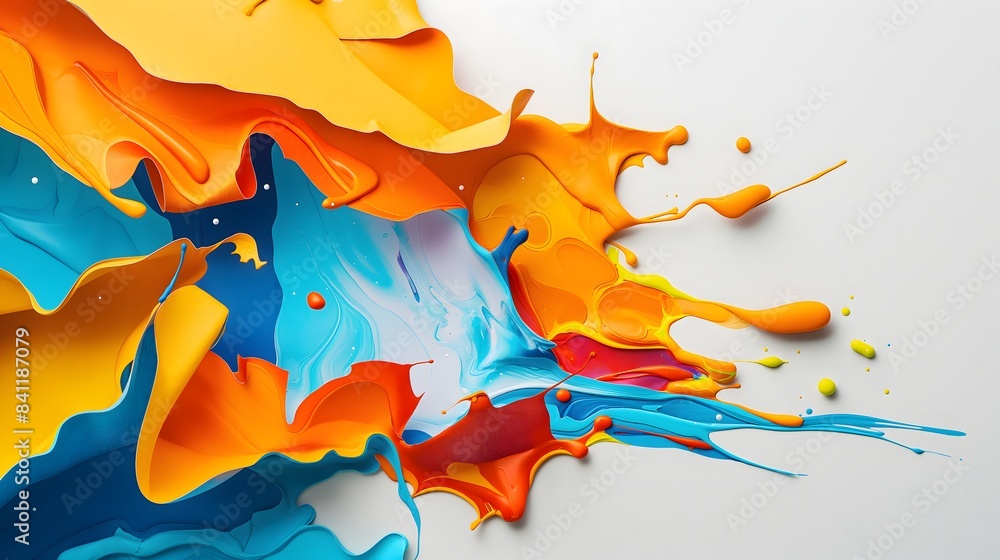 Poster 4. design an image showcasing a striking cutout design adorned with fluid splashes, capturing the es