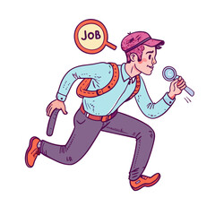 Running  man searching for work, JOB letters in background