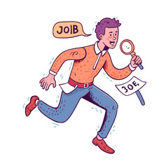 Running  man searching for work, JOB letters in background