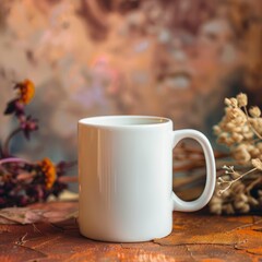 White Coffee Mug 15Oz Mockup, On Retro Background