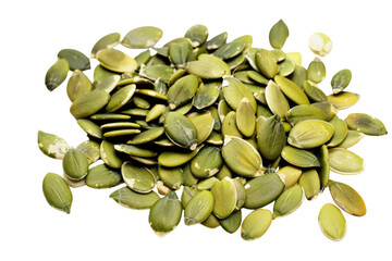 A pile of green seeds on a white background