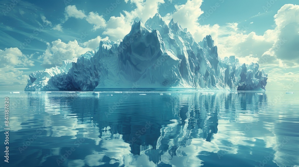 Aufkleber massive iceberg floating in the calm ocean under a partly cloudy sky, illustrating the majesty and f